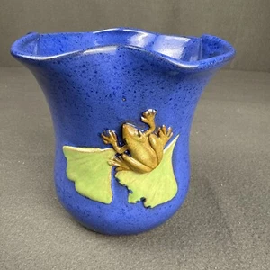 Alexis Moyer Frosch Keramik Übertopf Vase Utensilienhalter 6" süß - Bild 1 von 8