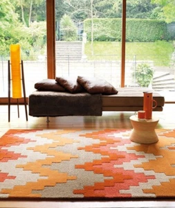 Indian Asiatic Orange Rug Style of your Home Bold Geometyric Hand Tufted Carpet - Picture 1 of 3