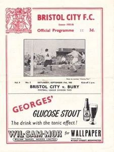 BRISTOL CITY v BURY LEAGUE DIVISION TWO 1955/56 - Picture 1 of 1