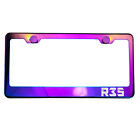 Polish Neo Neon Chrome License Plate Frame R35 Laser Etched Metal Screw Cap