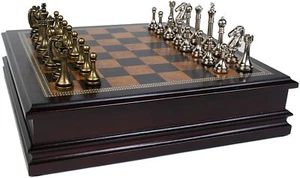 Classic Game Metal Chess Set with Deluxe Wood Board and Storage - 2.5" King New - Picture 1 of 2