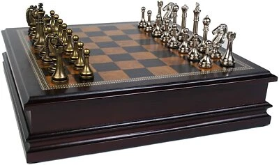 Classic Game Metal Chess Set with Deluxe Wood Board and Storage - 2.5" King New - Image 1 of 2