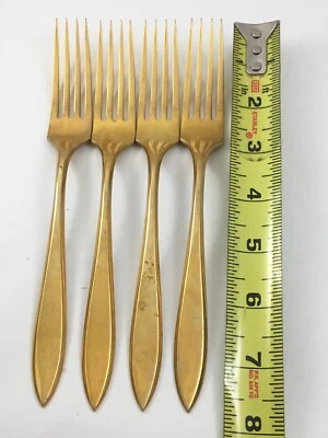 Vintage Dirigold Dirilyte Goldware REGAL 4 Dinner Forks 7 3/4" Flatware - Image 1 of 4