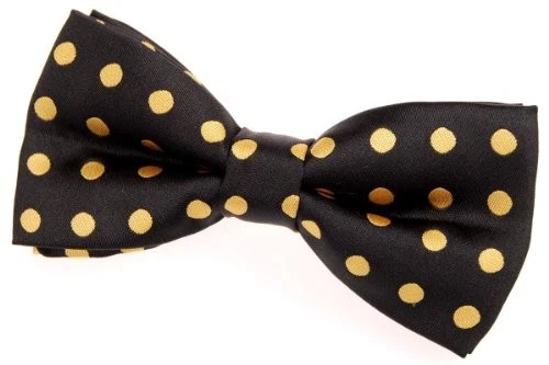 Classic Polka Dots Woven Microfiber Pre-tied Bow Tie Black With Yellow Dots Foto 1 de 1