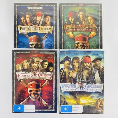 Pirates Of The Caribbean 1-4 Movie DVD Bundle. Region 4. FREE Postage. - image 1 of 4
