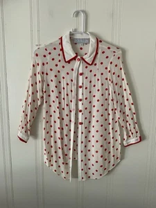 Dorothy  Schoalen Platinum Women’s White And Red Polka Dots Button Down Blouse  - Picture 1 of 8