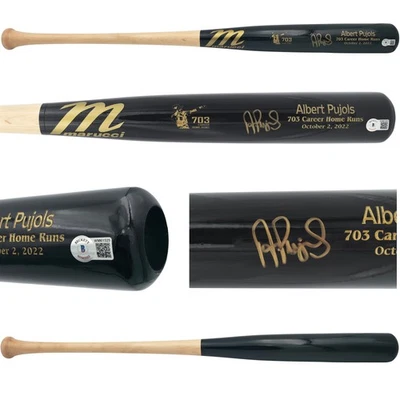 SALE! Albert Pujols Auto Black Marucci 703 Career HReball Bat Cardinals Beckett - Image 1 of 4
