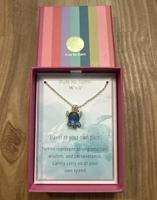 True To Form Blue Crystals Turtle Gold Tone Necklace 16"+3" NIB FAST SHIPPING - Image 1 of 4
