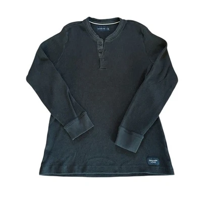 Camisa Abercrombie and Fitch Térmica Waffle Henley Manga Larga Para Hombres XL Negra Foto 1 de 4
