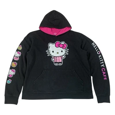2023 Sanrio Hello Kitty кафе женщин большой толстовка с капюшоном L/S графический карманы - Изображение 1 из 4