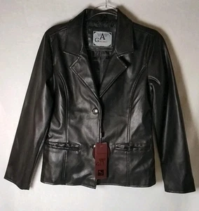 Neu mit Etikett A G Milano Damen Gr. Medium braune vegane Lederjacke 2 Knöpfe 2 Taschen - Bild 1 von 7