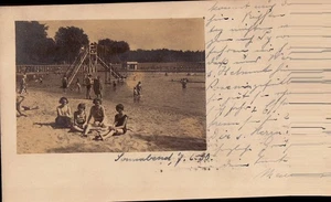 BIELEFELD-Freibad-Private Echtfotokarte-gelaufen-11.6.1930-Schwimmbad,Rutsche - Bild 1 von 2