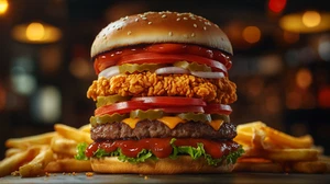 Leinwandbild Rindfleisch Burger Brötchen Cafe Küche Restaurant Wandbild Poster Druck - Bild 1 von 22