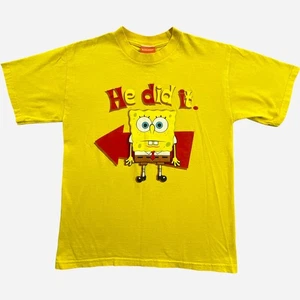 Vintage Y2K Spongebob T Shirt Boys Large Yellow He Did It Graphic Nickelodeon - Picture 1 of 11