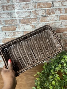 Brown Wicker Basket Tray Rattan Tray Boho Storage Boho Decor Catch All Basket Ba - Picture 1 of 7