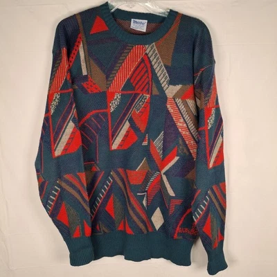 Suéter Vintage Meister Para Hombre XL Rojo Abstracto Artístico Pullover Mezcla Lana Años 70 80 Foto 1 de 4