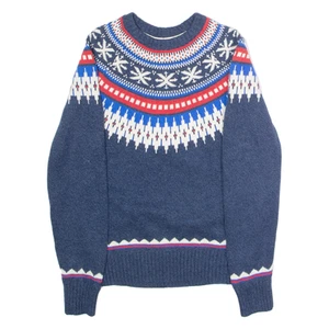 AMERICAN EAGLE Womens Icelandic Jumper Blue Crew Neck Tight Knit Wool S - Picture 1 of 6
