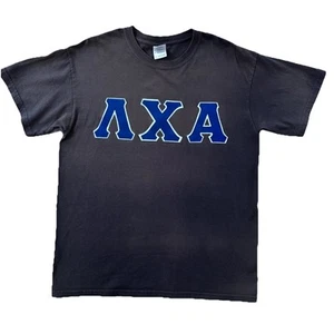 Lambda Chi Alpha Fraternity Tee Shirt Raised Letters Gray Blue White Men Medium - Picture 1 of 7