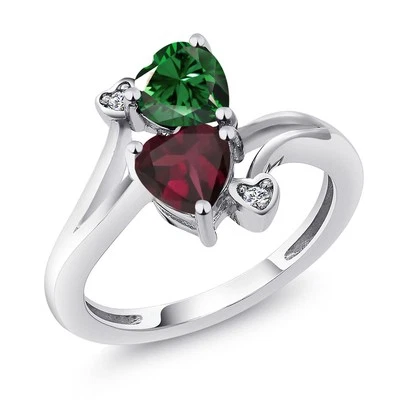 925 Sterling Silver Nano Emerald Rhodolite Garnet and White Moissanite Ring For - Image 1 of 4