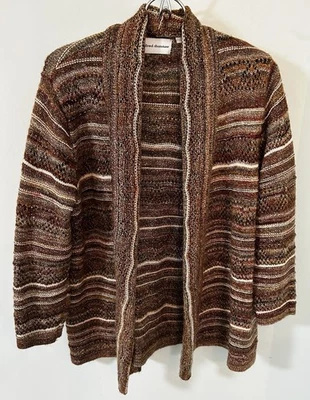 Кардиган женский Alfani M открытый трикотажный открытый коричневый ржавый кремовый блестящий праздничный б/у в отличном состоянии - Изображение 1 из 4