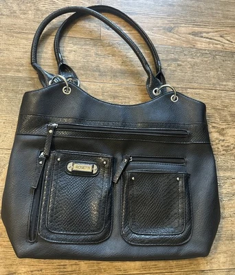 Bolso de hombro Rosetti de cuero sintético negro con doble correa Foto 1 de 4