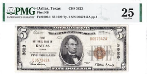 $5 1929 T1 National DALLAS Texas TX 🇺🇸 Title 3 Note!  PMG 25 Very Fine! 🇺🇸 - Picture 1 of 2