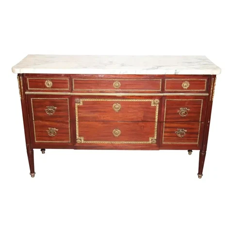 Signed Maison Jansen Directoire Bronze Mounted 3 Drawer Mahogany Commode Cover