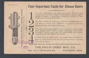 Tarjeta de publicidad ilustrada US Sc UX12, Philip Carey Mfg., plomería de vapor - Imagen 1 de 2