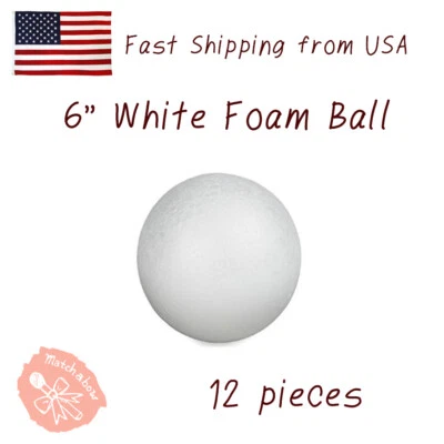 Bola de espuma 6" x 12 piezas redonda blanca poliestireno modelado esfera espuma artesanía Foto 1 de 3