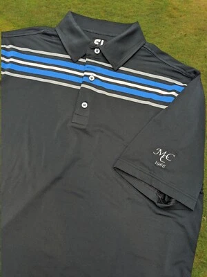 Footjoy Black Blue Stripe Polo Shirt With Logo - L - Image 1 of 4