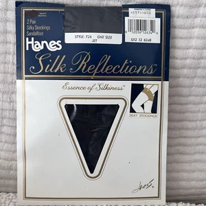 2 pares de medias sedosas vintage Hanes Silk Reflections estilo 726 color negro azabache - Imagen 1 de 6