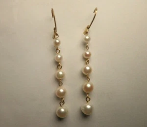 Graduating GENUINE Pearl Dangle 5 Drop Earrings 14K Ear-wires Made-to-Order - Picture 1 of 5