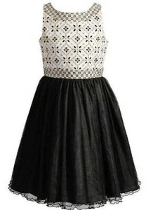 Girls Dress Holiday Party Black White Emily West Sleeveless Sparkle Glitter- 10 - Picture 1 of 6