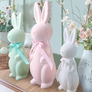 3pcs Easter Flocking Ornaments Plush Bunny Decoration Scene Arrangement Gifts - Picture 1 of 8