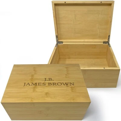 Caja de madera personalizada con tapa con bisagras grande - Caja de recuerdo de madera única bambú Foto 1 de 4