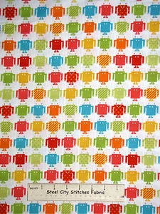 Robot Machine Robotic Multicolor Robot Cotton Fabric Robert Kaufman Funbots Yard - Picture 1 of 1