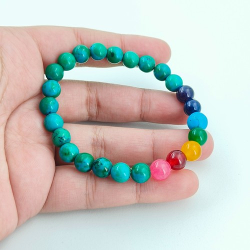 VALENTINO 7 Chakra Perline Turchesi Naturali Fatto a Mano Bracciale Guarigione Reiki Yoga Meditazione