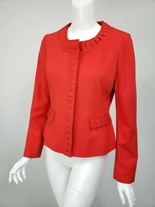ETCETERA Orange-Red Ponte Knit Pleated Trim Button Jacket sz 6 - Picture 1 of 3