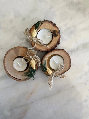 NUEVO 4 Pack Surtido Rústico Madera Luz Té Candelabro Decoración Foto 1 de 3