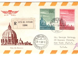 VATICAN 1958 FDC Air Mail HIGH VALUES Illustrated First Day Cover USA MA1767 - Picture 1 of 12