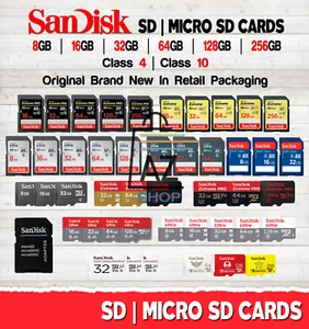 SanDisk SD or MicroSD Card 4GB 8GB 16GB 32GB 64GB 128GB 256GB Fast lot Write - Picture 1 of 45