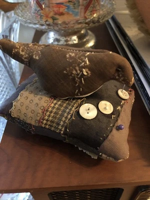 Primitive Handmade Bird Pincushion Signed By Artist  - Image 1 of 4