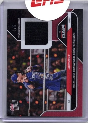 2025 Topps Now WWE John Cena #4B Evento Usado Calcetín Rojo Reliquia/5 Tarjeta de Lucha Libre Foto 1 de 2
