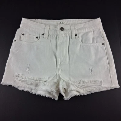 Roxy New Swell Shorts Women's Size 26 Snow White Distressed Cutoff Cotton Denim - Image 1 of 4