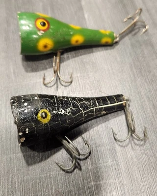 2 señuelos de pesca vintage Clark Popper Scout patrón de rana Foto 1 de 4