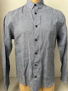 Camisa Orlebar Marrón Manga Larga Azul Abotonada Mediana Delgada Cuello Lino - Imagen 1 de 13