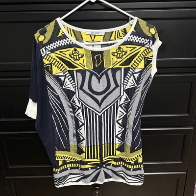 Suéter de malha OBLIQUE CREATIONS AZUL AMARELO RECORTADO MANGA CURTA Tamanho 0 - Imagem 1 de 4