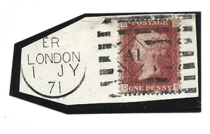 GB 1871 1d Red Pl.127 on Piece with London Azemar Machine Cancel Coded ER - Picture 1 of 1