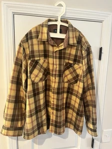 John Blair gelb grau kariert Vintage gewebt Langarm Knopfleiste Flanell Herren XL - Bild 1 von 7