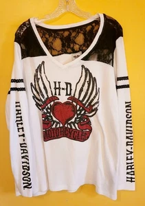 Harley Davidson Heart Women's Shirt Blouse 3W Long Sleeve Genuine Free Shipping - Picture 1 of 5